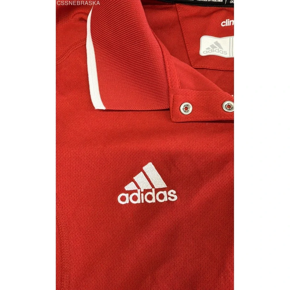 Adidas Men's Nebraska Huskers Red Climalite Snap Button Polo Shirt Sz L‎